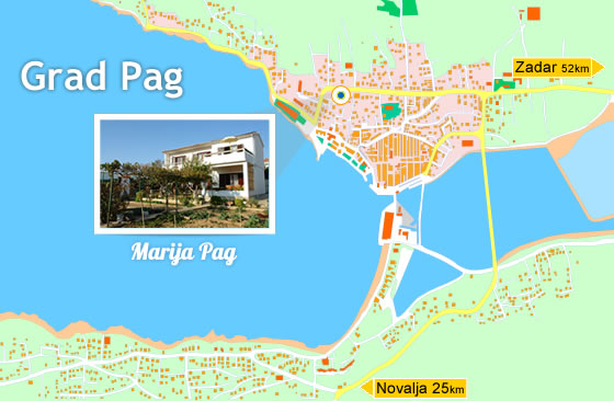 Karta, mapa, grada Paga